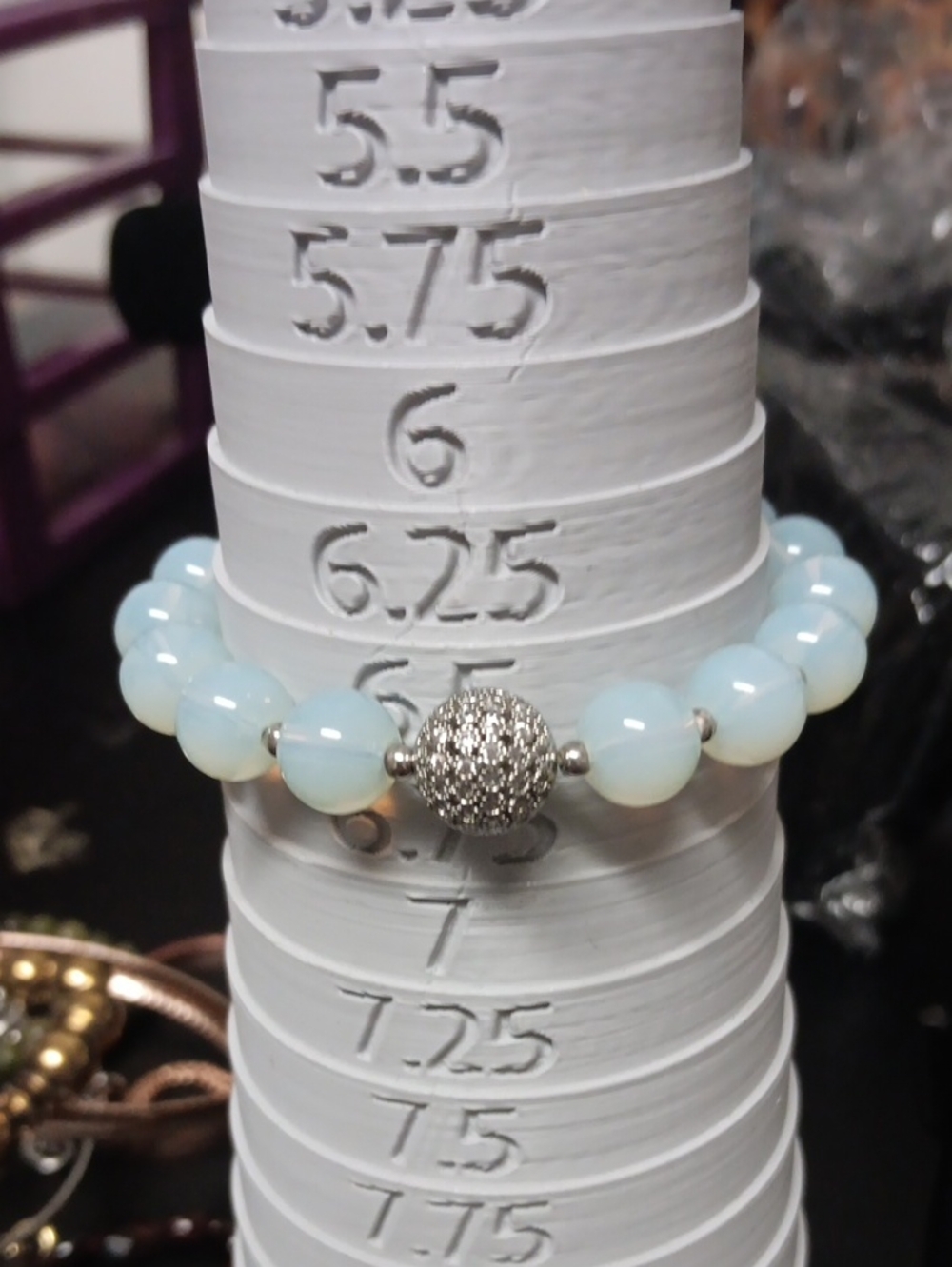 Opalite Beaded Stretch Bracelet with Pave Sparkle Bead